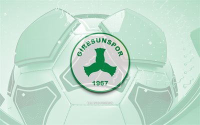Giresunspor glossy logo, 4K, green football background, Super Lig, soccer, turkish football club, Giresunspor 3D logo, Giresunspor emblem, Giresunspor FC, football, sports logo, Giresunspor