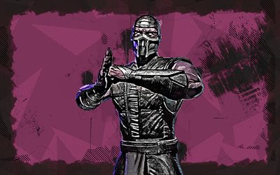 noob saibot, 4k, arte grunge, mortal kombat móvil, creativo, mkm, mortal kombat, mk móvil, fondo grunge marrón, mortal kombat x, noob saibotmortal kombat