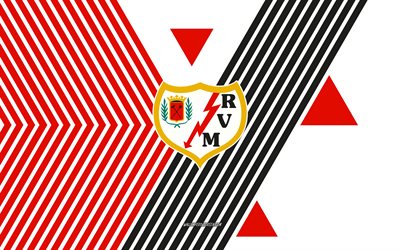 logo rayo vallecano, 4k, équipe espagnole de football, fond de lignes blanches rouges, rayo vallecano, la ligue, espagne, dessin au trait, emblème rayo vallecano, football