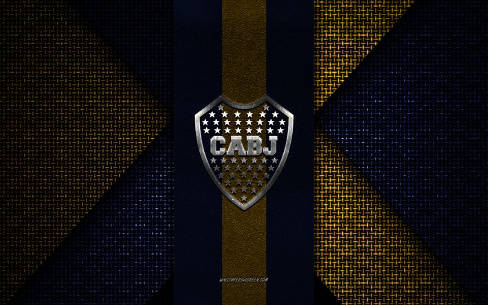 Boca Juniors, Argentina Primera Division, blue yellow knitted texture, Boca Juniors logo, Argentina football club, Boca Juniors emblem, football, Argentina, Boca Juniors badge, Boca Juniors FC