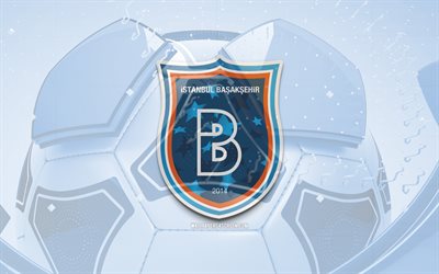 イスタンブール basaksehir の光沢のあるロゴ, 4k, 青いサッカーの背景, スーパーリグ, サッカー, トルコのサッカークラブ, イスタンブール バサクシェヒル 3d ロゴ, イスタンブール バサクシェヒルの紋章, イスタンブール バサクシェヒル fc, フットボール, スポーツのロゴ, イスタンブール バサクシェヒル