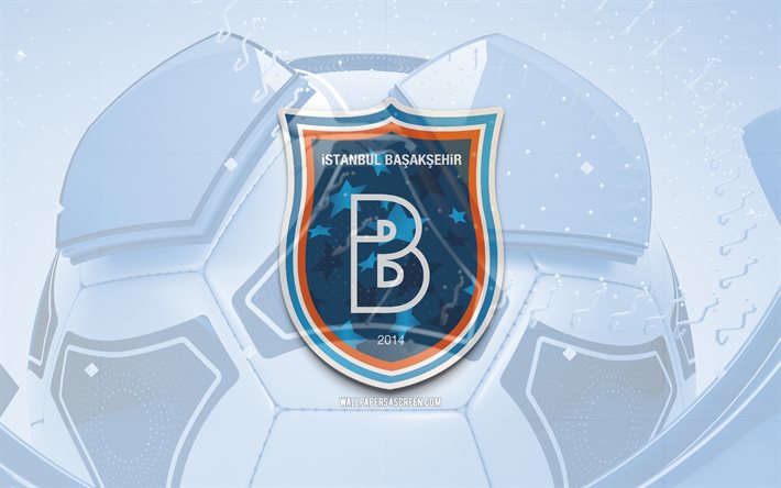 istanbul basaksehir glänsande logotyp, 4k, blå fotboll bakgrund, super lig, fotboll, turkisk fotbollsklubb, istanbul basaksehir 3d logotyp, istanbul basaksehir emblem, istanbul basaksehir fc, sport logotyp, istanbul basaksehir