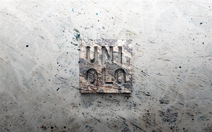 logotipo de piedra uniqlo, 4k, fondo de piedra, logotipo 3d de uniqlo, marcas, creativo, logotipo de uniqlo, arte grunge, uniqlo