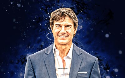 Tom Cruise, 4k, blue neon lights, american actor, blue suit, movie stars, Hollywood, picture with Tom Cruise, american celebrity, Tom Cruise 4K