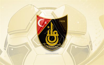 Istanbulspor glossy logo, 4K, yellow football background, Super Lig, soccer, turkish football club, Istanbulspor 3D logo, Istanbulspor emblem, Istanbulspor FC, football, sports logo, Istanbulspor