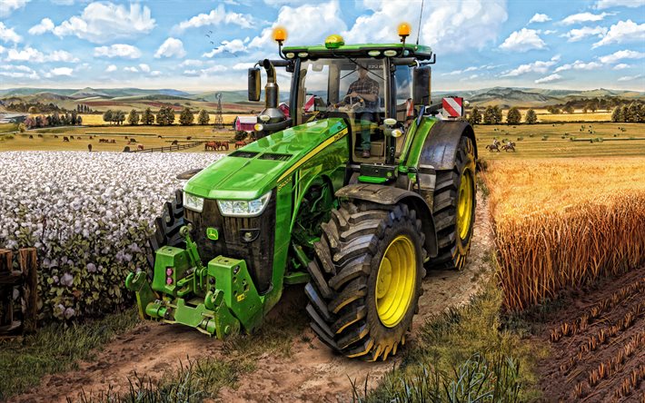 ジョンディア8400r, トラクター, 収穫, 綿花栽培, 農業機器, 現代のトラクター, 8400r, john deere, フィールド上のトラクター