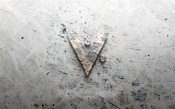 logotipo de piedra de vericoin, 4k, fondo de piedra, logotipo 3d de vericoin, criptomonedas, creativo, logotipo de vericoin, arte grunge, vericoin