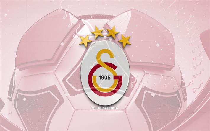 Galatasaray glossy logo, 4K, purple football background, Super Lig, soccer, turkish football club, Galatasaray 3D logo, Galatasaray emblem, Galatasaray FC, football, sports logo, Galatasaray SK