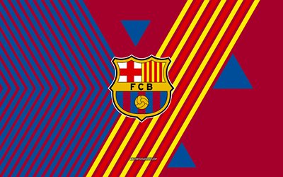 FC Barcelona logo, 4k, Spanish football team, blue burgundy lines background, FC Barcelona, La Liga, Spain, line art, FC Barcelona emblem, football, Barcelona