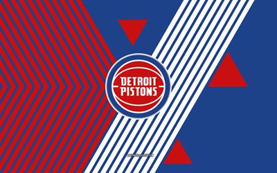logotipo de detroit pistons, 4k, equipo de baloncesto estadounidense, fondo de líneas azules rojos, detroit pistons, nba, eeuu, arte lineal, emblema de pistons de detroit, baloncesto
