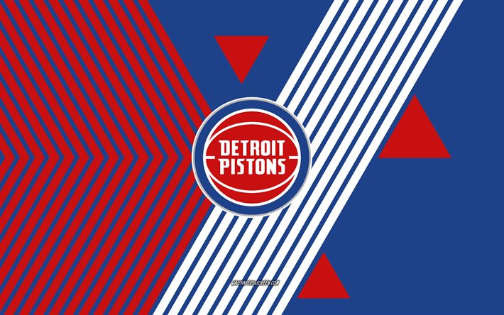 detroit pistons logosu, 4k, amerikan basketbol takımı, kırmızı mavi çizgiler arka plan, detroit pistonlar, nba, amerika birleşik devletleri, hat sanatı, detroit pistons amblemi, basketbol