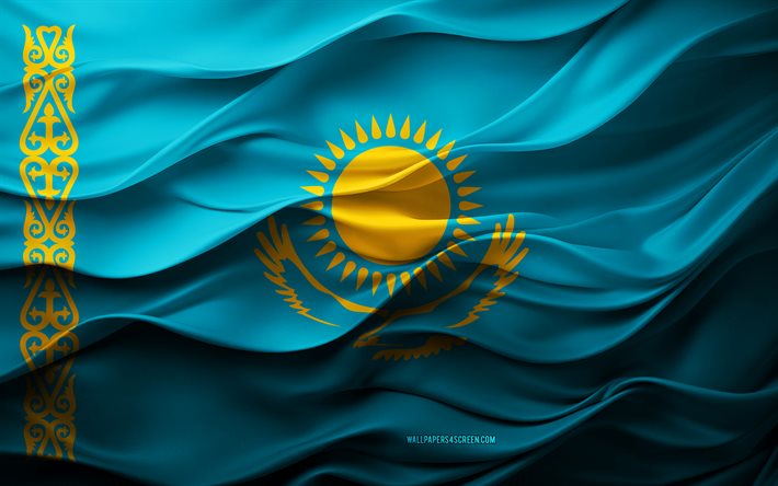 4k, kazakstan, europeiska länder, 3d kazakstan flagga, europa, kazakstan flagga, 3d  konsistens, kazakstan dag, nationella symboler, 3d  konst
