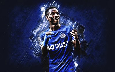 Nicolas Jackson, Chelsea FC, Senegalese football player, blue stone background, Premier League, England, football