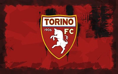 Torino FC grunge logo, 4k, Serie A, red grunge background, soccer, Torino FC emblem, football, Torino FC logo, Italian football club, Torino FC