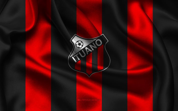 4k, logo ituano fc, tessuto di seta rosso nero, team di calcio brasiliana, emblema ituano fc, serie brasiliana b, ituano fc, brasile, calcio, flag ituano fc