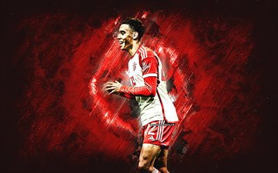 Jamal Musiala, FC Bayern Munich, German football player, red stone background, Bundesliga, Germany, football