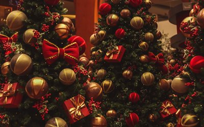 Christmas tree, Christmas lights, Merry Christmas, Happy New Year, Christmas garlands, Christmas evening, Christmas background