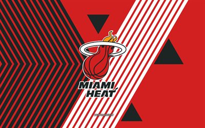 Miami Heat logo, 4k, American basketball team, red black lines background, Miami Heat, NBA, USA, line art, Miami Heat emblem, basketball
