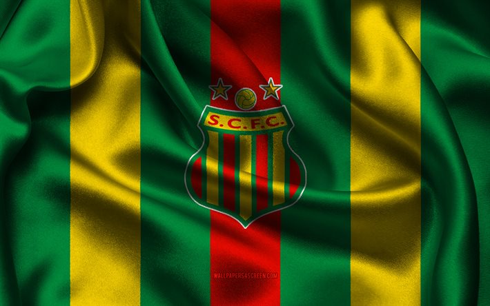 4k, sampaio correa  logo, vihreä keltainen silkkikangas, brasilian jalkapallojoukkue, sampaio correa  tunnus, brasilialainen serie b, sampaio correa, brasilia, jalkapallo, sampaio correa  lippu, sampaio correa fc