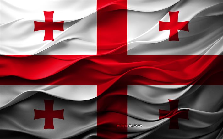 4k, drapeau de la géorgie, pays européens, drapeau de la géorgie 3d, l'europe , texture 3d, jour de géorgie, symboles nationaux, art 3d, géorgie