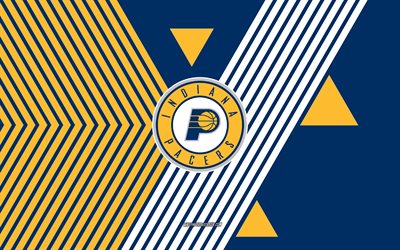 Indiana Pacers logo, 4k, American basketball team, blue yellow lines background, Indiana Pacers, NBA, USA, line art, Indiana Pacers emblem, basketball