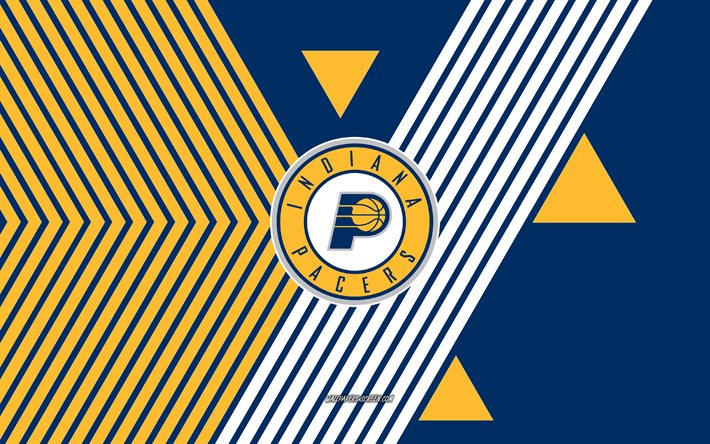 Indiana Pacers logo, 4k, American basketball team, blue yellow lines background, Indiana Pacers, NBA, USA, line art, Indiana Pacers emblem, basketball