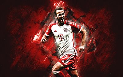 Harry Kane, FC Bayern Munich, English football player, red stone background, Bundesliga, Germany, football