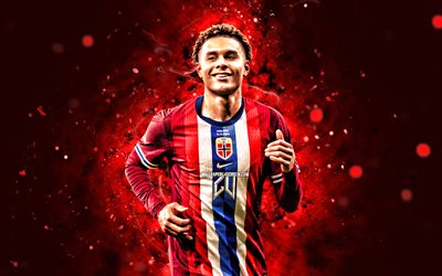 antonio nusa, 4k, röda neonljus, norge national football team, norska fotbollsspelare, fotboll, landslag, antonio nusa 4k