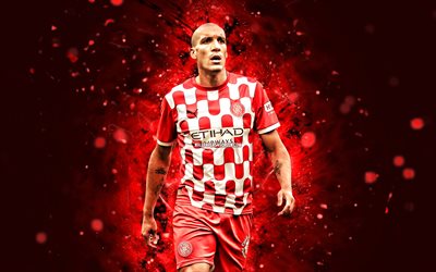 oriol romeu, 4k, luzes de neon vermelhas, girona fc, la liga, jogadores de futebol espanhol, oriol romeu 4k, futebol, laliga, oriol romeu girona