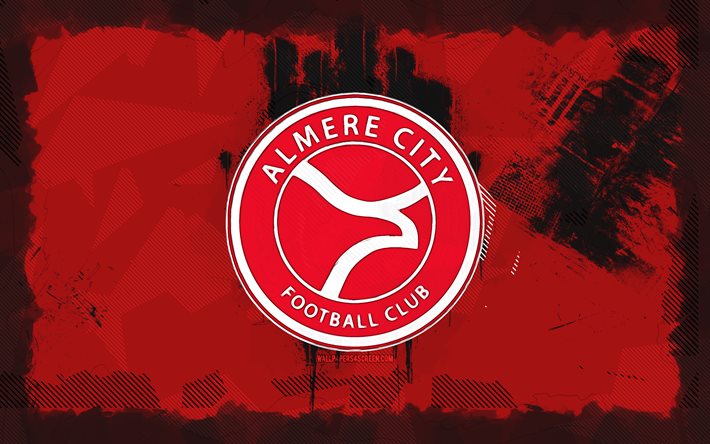 logotipo grunge de almere city, 4k, erredivisie, fundo vermelho grunge, futebol, almere city emblem, logotipo da cidade de almere, cidade de almere, clube de futebol holandês, almere city fc