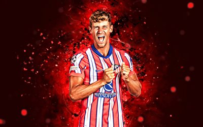 marcos llorente, 4k, luzes de neon vermelhas, atlético de madrid fc, la liga, jogadores de futebol espanhol, marcos llorente 4k, futebol, marcos llorente atlético de madrid, laliga