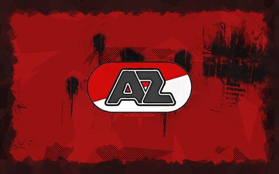 logotipo de az alkmaar grunge, 4k, eredivisie, fondo grune rojo, fútbol, az alkmaar emblema, fútbol americano, logotipo de az alkmaar, az alkmaar, club de fútbol holandés, az alkmaar fc