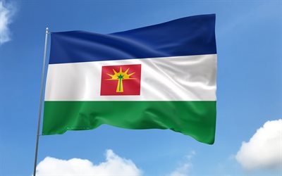 barinas flagga på flaggstång, 4k, venezuelanska stater, blå himmel, barinas flagga, wavy satinflaggor, stater i venezuela, flaggstång med flaggor, barinas dag, venezuela, barinor