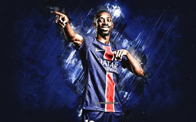 ousmane dembele, psg, calciatore francese, sfondo di pietra blu, grunge art, paris saint germain, ligue 1, francia, calcio