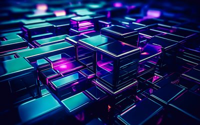 3d metall kuber bakgrund, 3d  teknikbakgrund, kuber 3d konst, 3d  konsistens, 3d  objektbakgrund