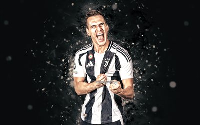 arkadiusz milik, 4k, luzes de neon brancas, juventus fc, serie a, jogadores de futebol polonês, arkadiusz milik 4k, futebol, juventus, juve, arkadiusz milik juventus