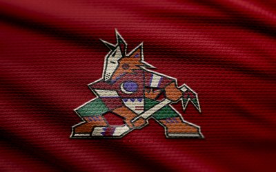 Arizona Coyotes fabric logo, 4k, orange fabric background, NHL, bokeh, hockey, Arizona Coyotes logo, Arizona Coyotes emblem, american hockey club, Arizona Coyotes