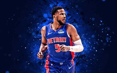 malik beasley, 4k, mavi neon işıklar, detroit pistonlar, nba, amerikalı basketbolcular, malik beasley 4k, basketbol, ulusal basketbol birliği, malik beasley detroit pistons