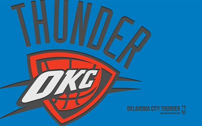 oklahoma city thunder logosu, 4k, mavi arka plan, karbon sanatı, oklahoma city thunder amblemi, amerikan basketbol kulübü, nba, amerika, oklahoma city thunder, basketbol