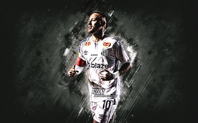 neymar jr, santos fc, calciatore brasiliano, sfondo di pietra bianca, neymar, grunge art, brasile, calcio, neymar da silva santos junior, neymar santos fc, neymar junior