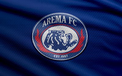 logo arema fc fabric, 4k, sfondo in tessuto blu, liga 1 indonesia, bokeh, calcio, logo arema fc, arema fc emblem, arema fc, club di calcio indonesiano, fc arema