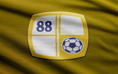 Barito Putera fabric logo, 4k, yellow fabric background, Liga 1 Indonesia, bokeh, soccer, Barito Putera logo, football, Barito Putera emblem, Barito Putera, Indonesian football club, Barito Putera FC