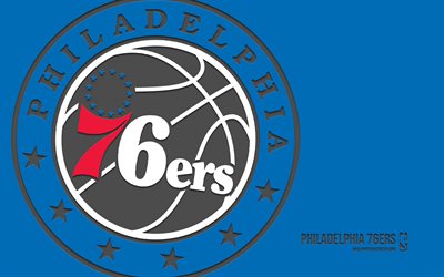 philadelphia 76ers logosu, 4k, mavi arka plan, karbon sanatı, philadelphia 76ers amblemi, amerikan basketbol kulübü, nba, amerika, philadelphia 76ers, basketbol