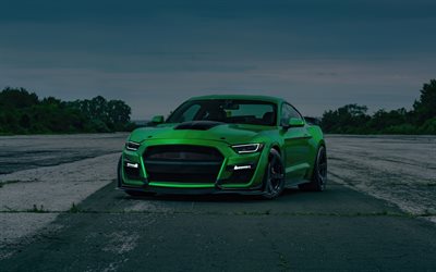 ford mustang gt, 4k, supersportwagen, 2024 autos, dunkelheit, green ford mustang, amerikanische autos, muskelwagen, 2024 ford mustang, ford