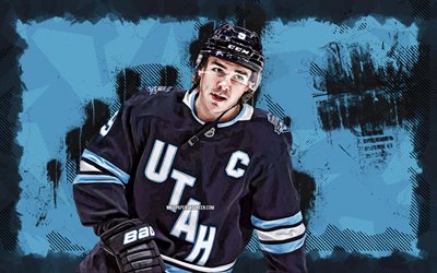 4k, Clayton Keller, blue grunge background, Utah Hockey Club, NHL, American hockey players, Clayton Keller 4K, hockey, National Hockey League, Clayton Keller Utah Hockey Club