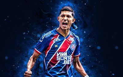 erick pulga, 4k, blaue neonlichter, bahia fc, brasilianische serie a, brasilianische fußballer, erick pulga 4k, fußball, eg bahia, erick pulga bahia