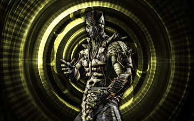 爬虫類, 4k, 緑のスパイラルの背景, mortal kombat mobile, クリエイティブ, mortal kombat, 爬虫類mkモバイル, mortal kombatキャラクター