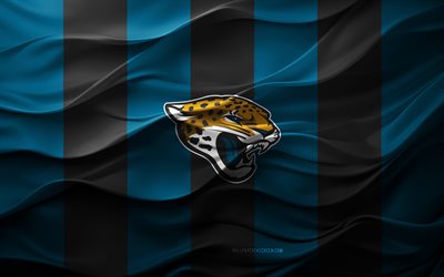 4k, jacksonville jaguars logosu, mavi siyah 3d arka plan, jacksonville jaguars amblemi, jacksonville jaguars bayrağı, 3d doku, nfl, amerika, jacksonville jaguars, amerikan futbolu