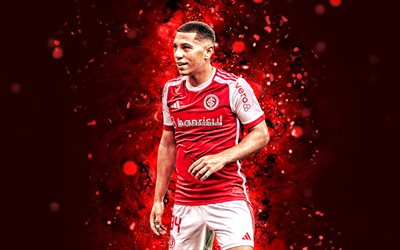 Gabriel Carvalho, 4k, red neon lights, Internacional FC, Brazilian Serie A, Brazilian footballers, Gabriel Carvalho 4K, football, soccer, SC Internacional, Gabriel Carvalho Internacional