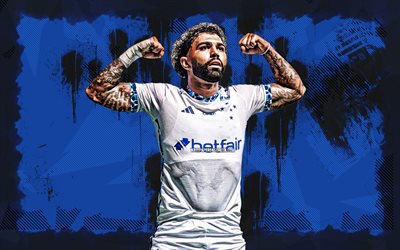4k, 가브리엘 바보 사, 파란색 그런지 배경, 브라질 세리에 a, cruzeiro fc, 브라질 축구 선수, 가브리엘 바보 사 4k, 축구, 가비 골, cruzeiro ec, 가비, 가브리엘 바보 사 크루 시로